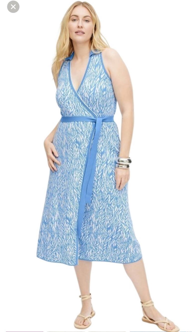 Diane Von Furstenberg x Target Sleeveless Blue Zebra Print Midi Wrap Dress Large
